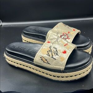 Karl Lagerfeld PRINZ love from PARIS logo Gold and Black Espadrille Shoes